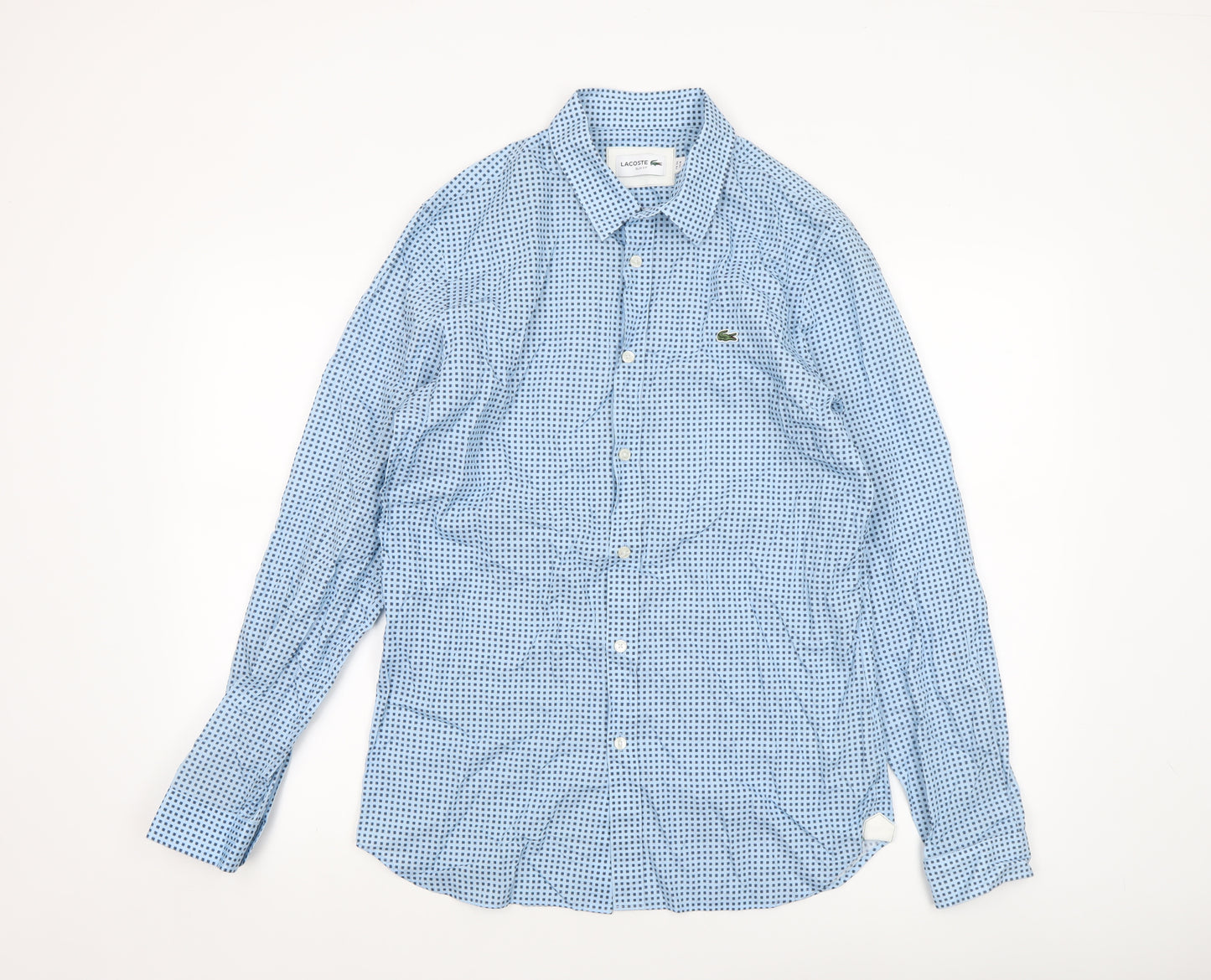 Lacoste Mens Blue Slim Fit Geometric Long Sleeve Cotton Shirt M