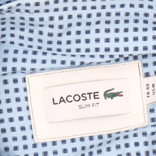 Lacoste Mens Blue Slim Fit Geometric Long Sleeve Cotton Shirt M