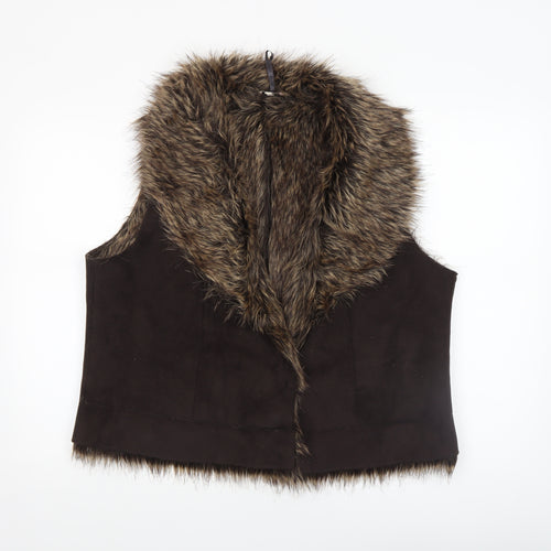 Marks & Spencer Indigo Brown Faux Fur Trim Waistcoat Women's L Suede Look