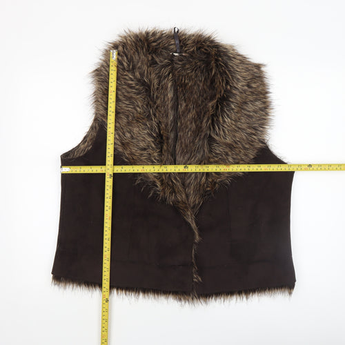 Marks & Spencer Indigo Brown Faux Fur Trim Waistcoat Women's L Suede Look