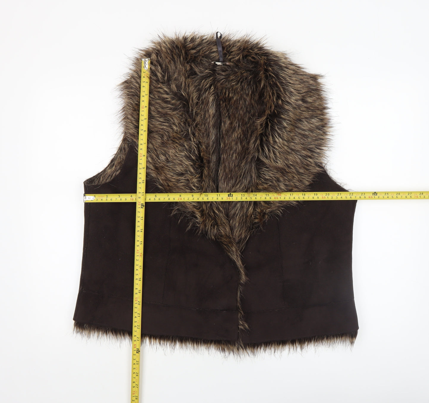 Marks & Spencer Indigo Brown Faux Fur Trim Waistcoat Women's L Suede Look