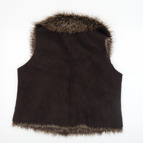 Marks & Spencer Indigo Brown Faux Fur Trim Waistcoat Women's L Suede Look