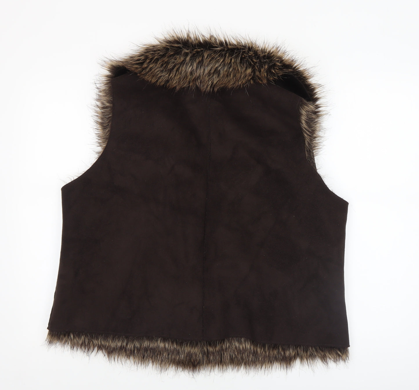 Marks & Spencer Indigo Brown Faux Fur Trim Waistcoat Women's L Suede Look