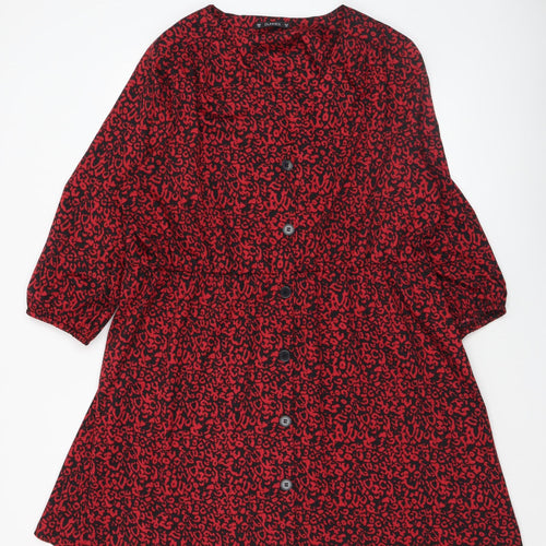 Dunnes Women Red Animal Print Button Front Shirt Dress Size 20