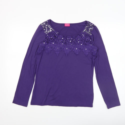 Together Women's Purple Lace Beaded Long Sleeve Jersey Top Size 12