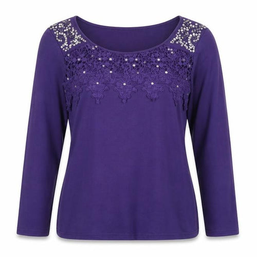 Together Women's Purple Lace Beaded Long Sleeve Jersey Top Size 12