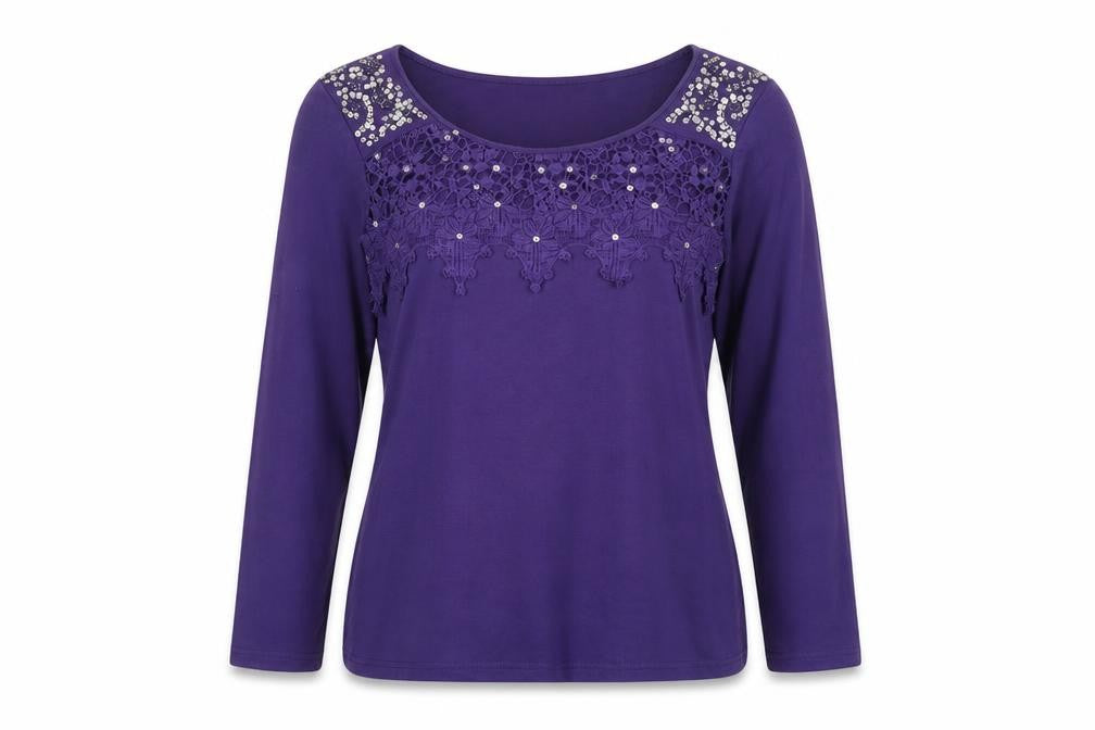 Together Women's Purple Lace Beaded Long Sleeve Jersey Top Size 12