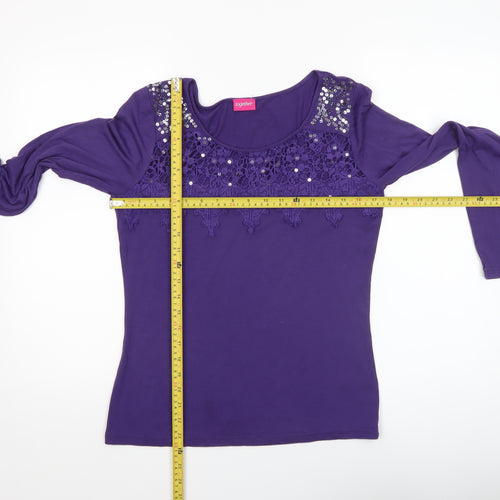Together Women's Purple Lace Beaded Long Sleeve Jersey Top Size 12