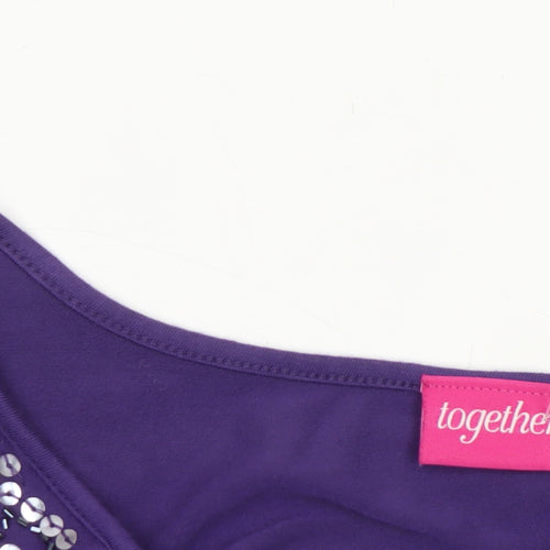 Together Women's Purple Lace Beaded Long Sleeve Jersey Top Size 12
