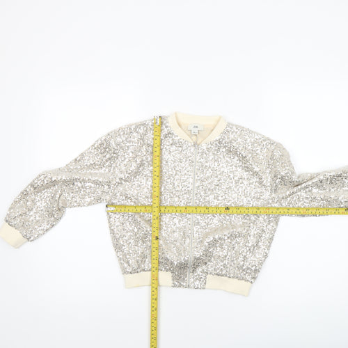 River Island Girls Silver Sequin Bomber Jacket 7-8 Years Party Outerwear