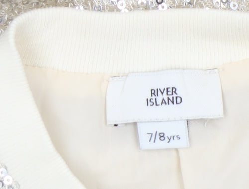 River Island Girls Silver Sequin Bomber Jacket 7-8 Years Party Outerwear