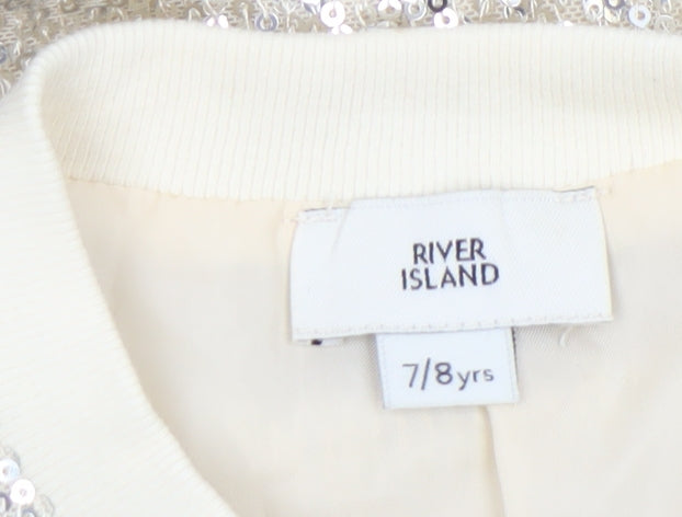 River Island Girls Silver Sequin Bomber Jacket 7-8 Years Party Outerwear