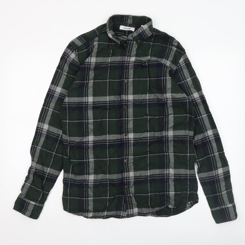 Jack & Jones Men's Green Plaid Button-Down Flannel Shirt M