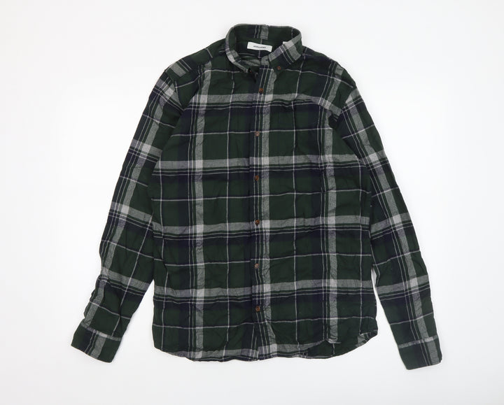 Jack & Jones Men's Green Plaid Button-Down Flannel Shirt M