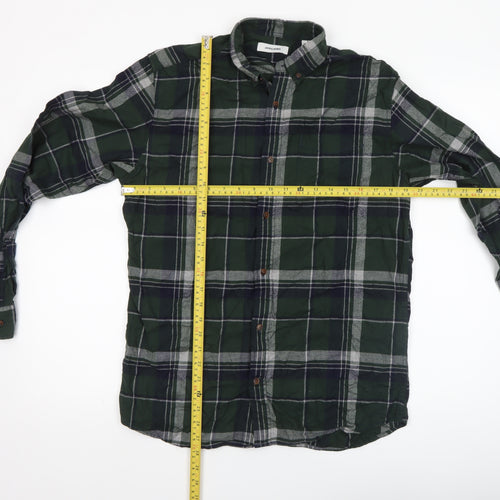 Jack & Jones Men's Green Plaid Button-Down Flannel Shirt M