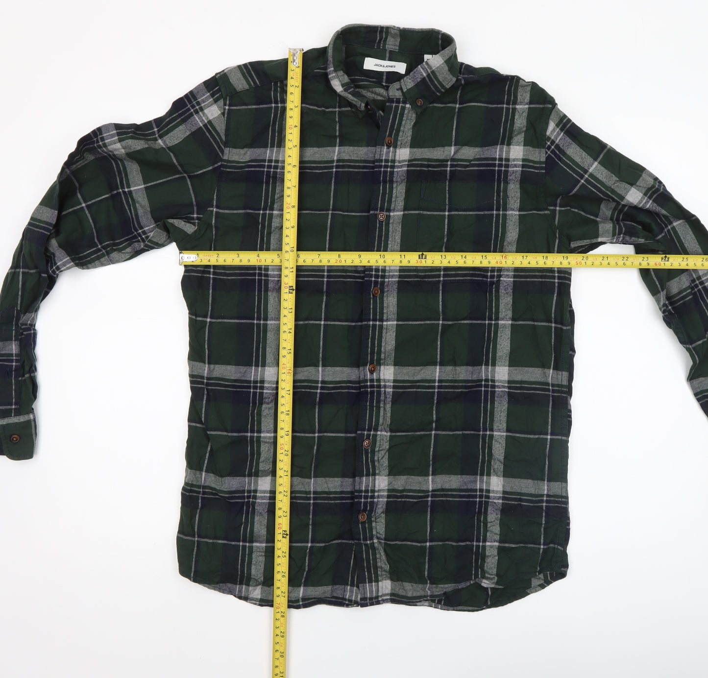Jack & Jones Men's Green Plaid Button-Down Flannel Shirt M