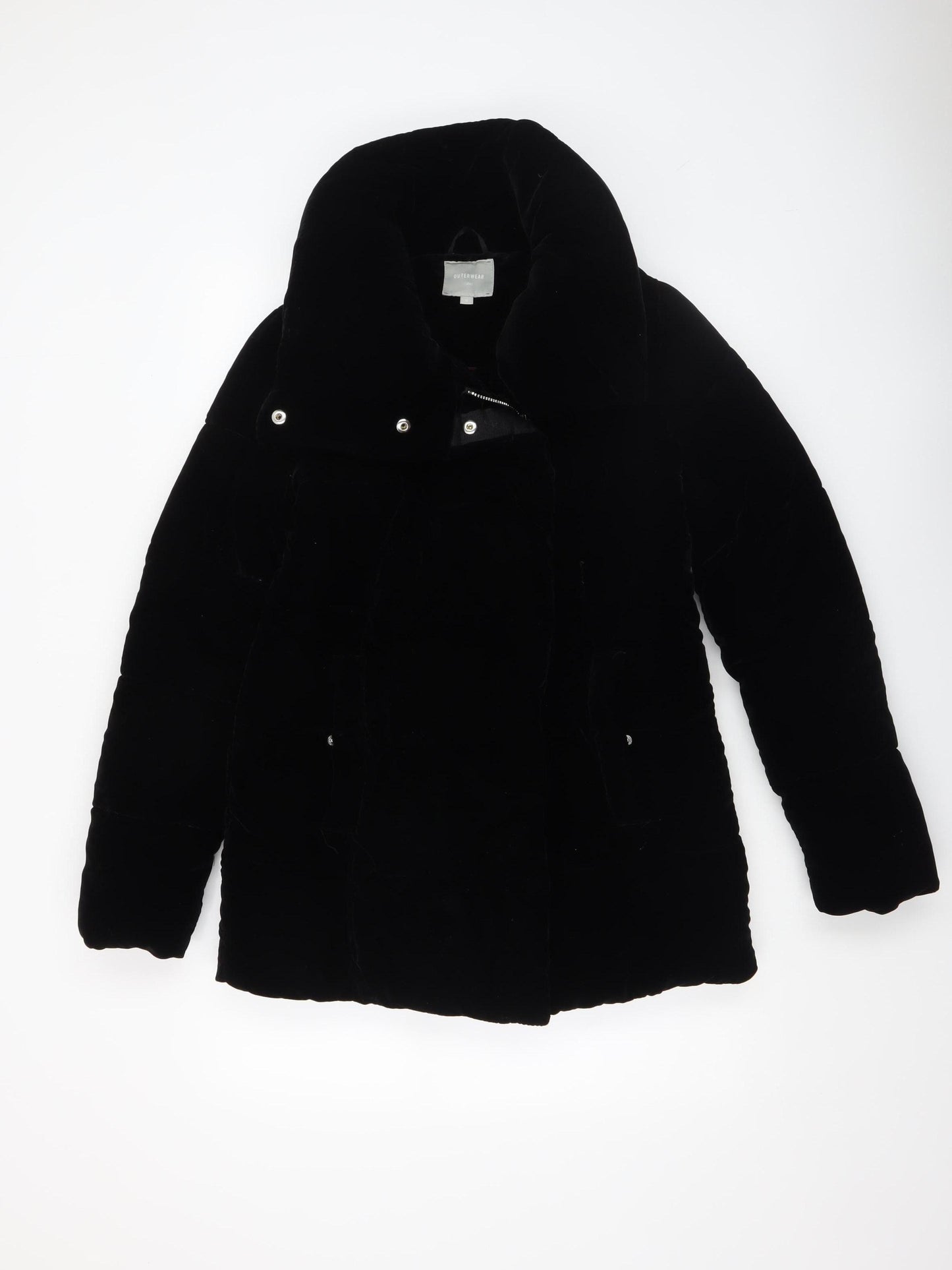 Next Women's Black Velvet Puffer Coat Size 8 Winter Zip