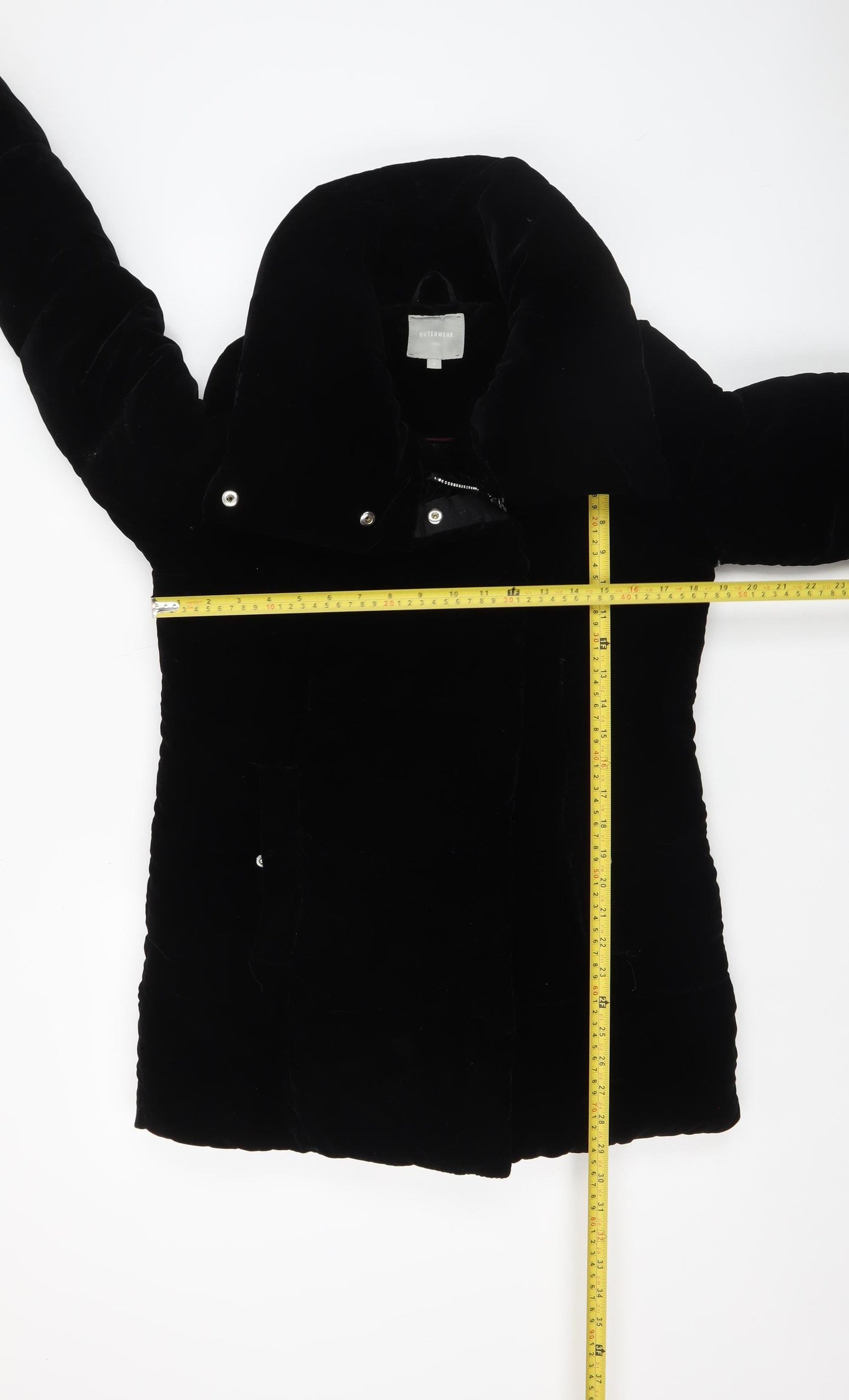 Next Women's Black Velvet Puffer Coat Size 8 Winter Zip