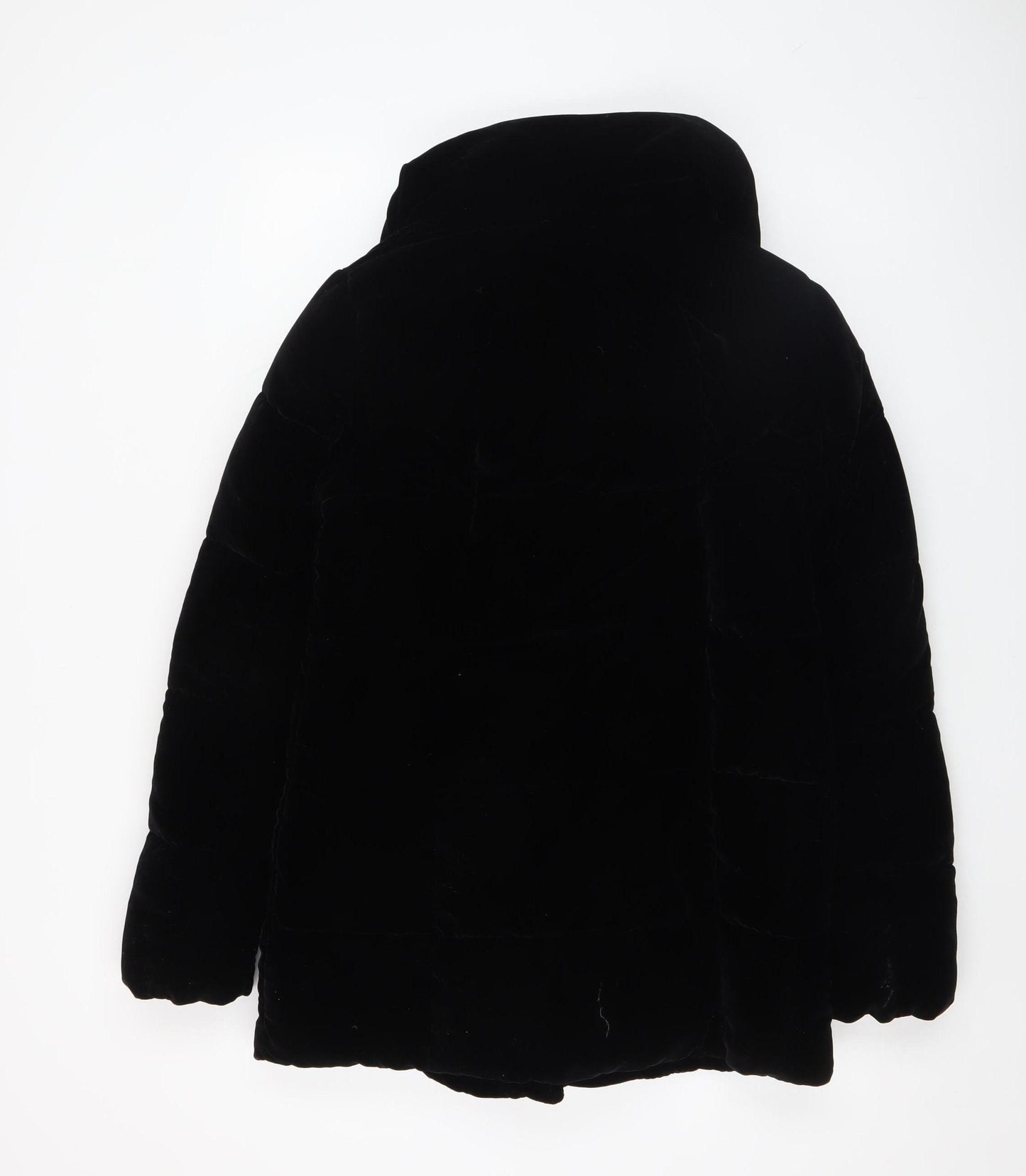 Next Women's Black Velvet Puffer Coat Size 8 Winter Zip