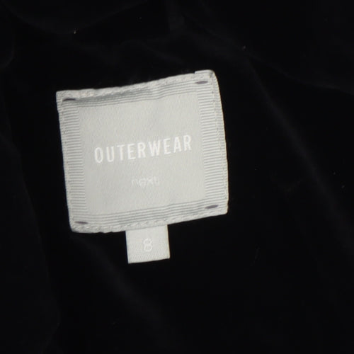 Next Women's Black Velvet Puffer Coat Size 8 Winter Zip