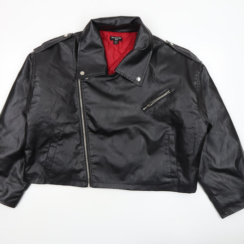 PrettyLittleThing Plus Black Faux Leather Biker Jacket UK 18