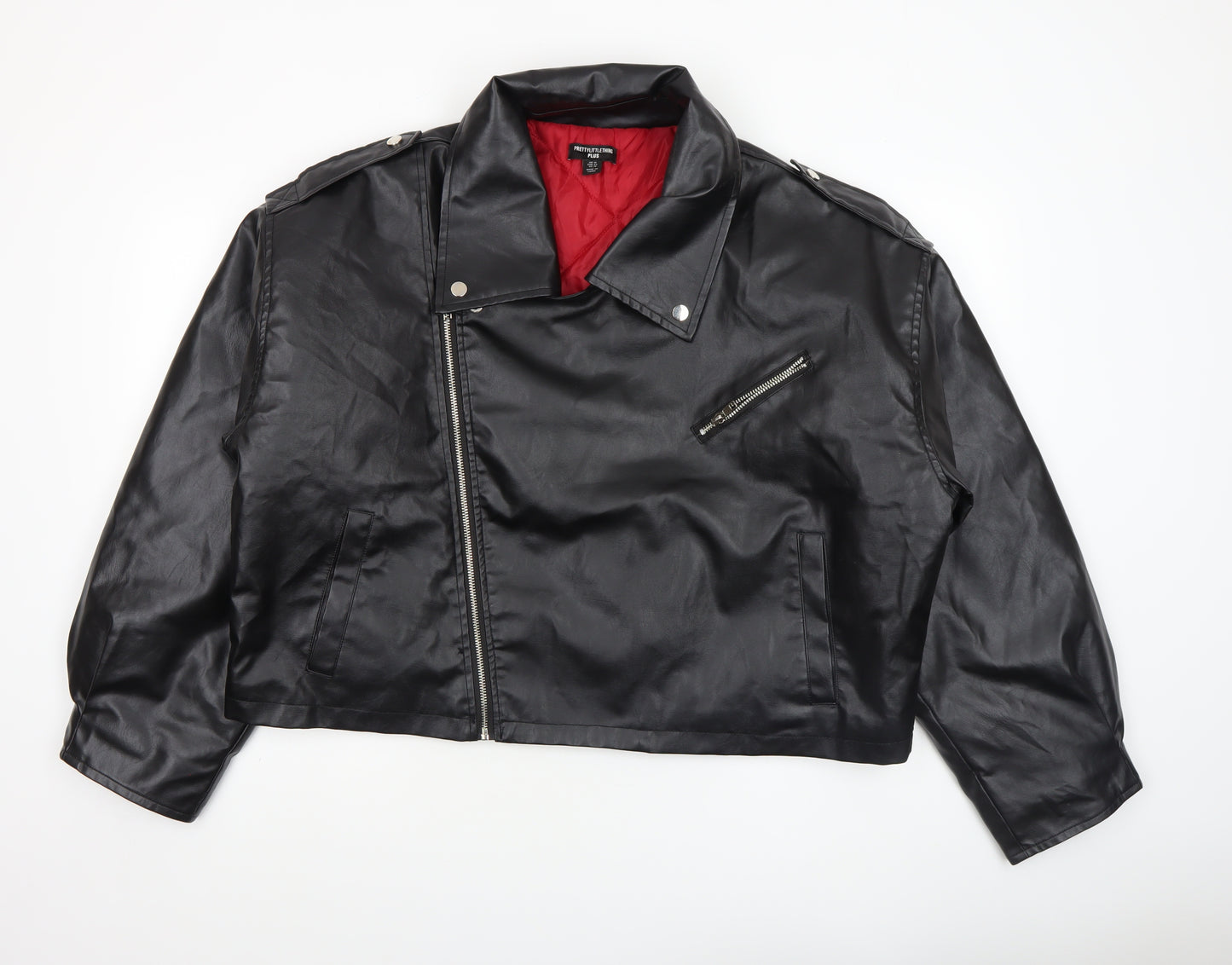 PrettyLittleThing Plus Black Faux Leather Biker Jacket UK 18