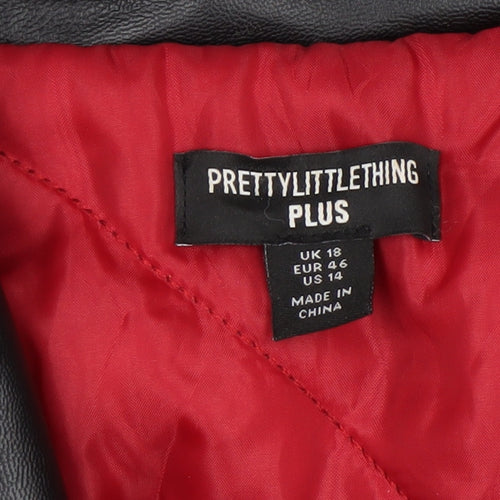 PrettyLittleThing Plus Black Faux Leather Biker Jacket UK 18