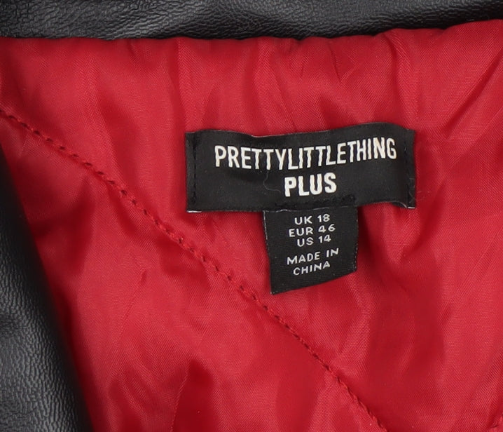 PrettyLittleThing Plus Black Faux Leather Biker Jacket UK 18