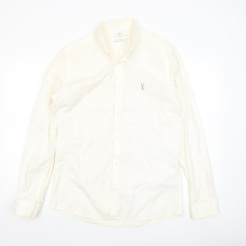 Next Men Ivory Slim Fit Cotton Stretch Long Sleeve Button-Up Shirt M