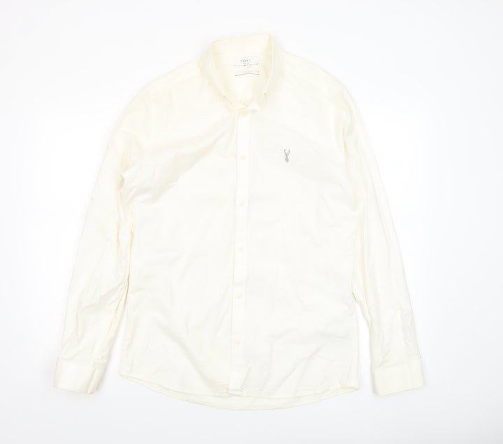 Next Men Ivory Slim Fit Cotton Stretch Long Sleeve Button-Up Shirt M