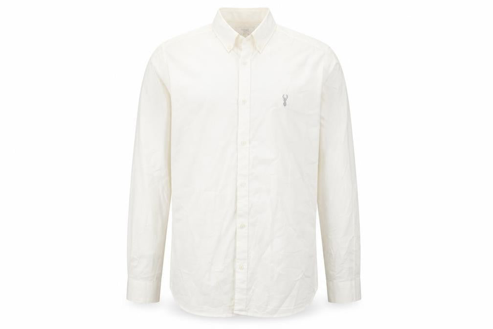 Front view of Next Men Ivory Slim Fit Cotton Stretch Long Sleeve Button-Up Shirt M