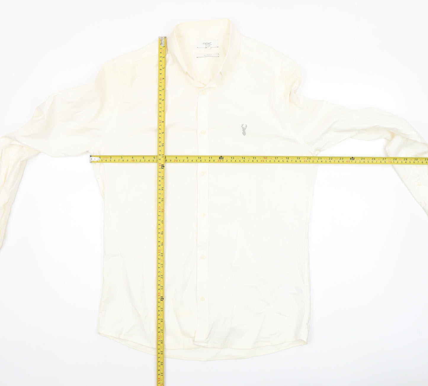 Next Men Ivory Slim Fit Cotton Stretch Long Sleeve Button-Up Shirt M