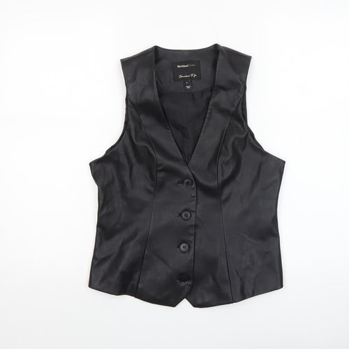 River Island Womens Black Faux Leather Button Blouse Size 8