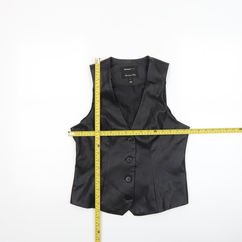 River Island Womens Black Faux Leather Button Blouse Size 8