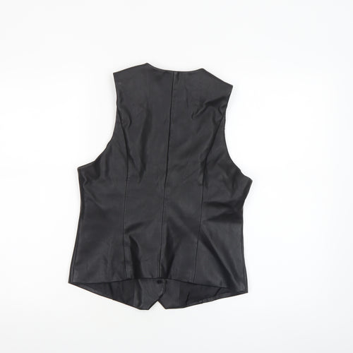 River Island Womens Black Faux Leather Button Blouse Size 8