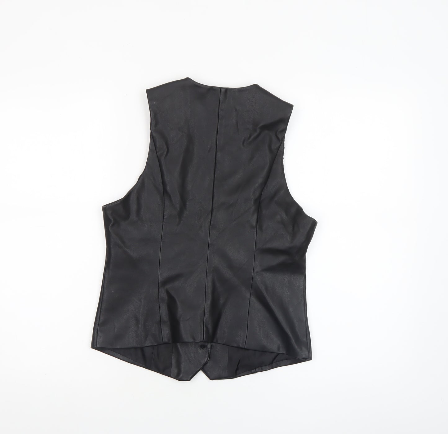 River Island Womens Black Faux Leather Button Blouse Size 8