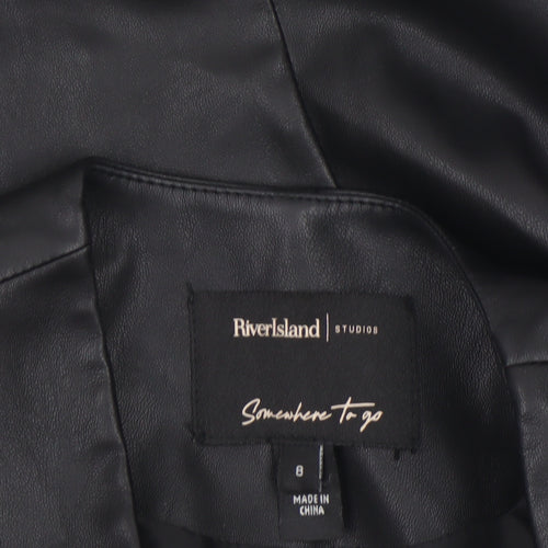 River Island Womens Black Faux Leather Button Blouse Size 8