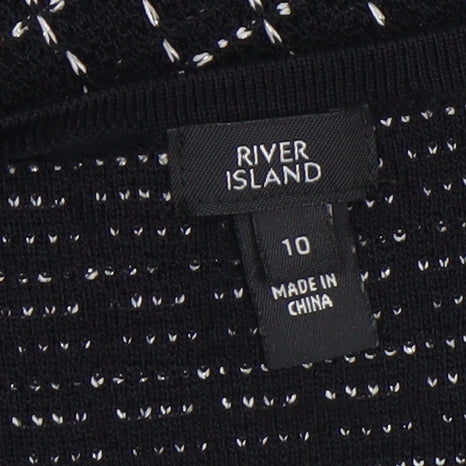 River Island Women Black Geometric Knit Puff Sleeve Cropped Blouse Size 10