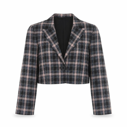 Front view of Primark Women’s Multicoloured Checked Cropped Blazer, size UK 8