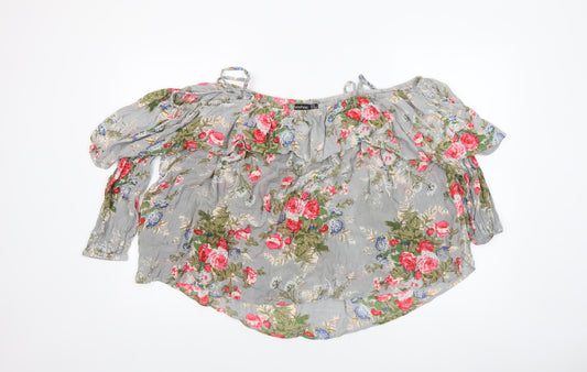 Boohoo Women's Grey Floral Off Shoulder Viscose Blouse UK 16