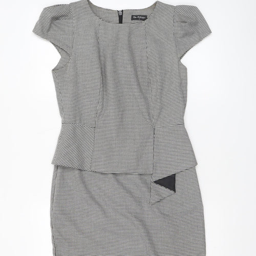 Miss Selfridge Women Black Houndstooth Peplum Dress UK12