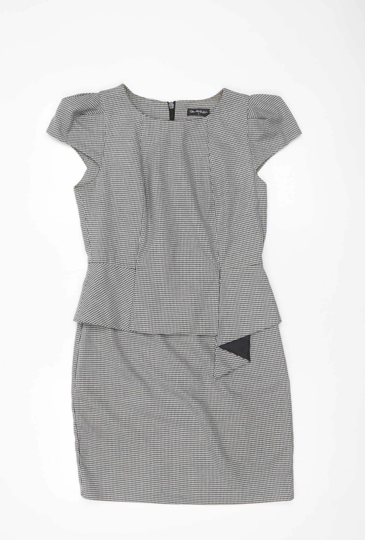 Miss Selfridge Women Black Houndstooth Peplum Dress UK12
