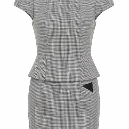 Miss Selfridge Women Black Houndstooth Peplum Dress UK12