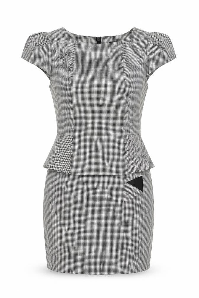 Miss Selfridge Women Black Houndstooth Peplum Dress UK12