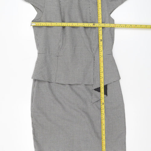 Miss Selfridge Women Black Houndstooth Peplum Dress UK12