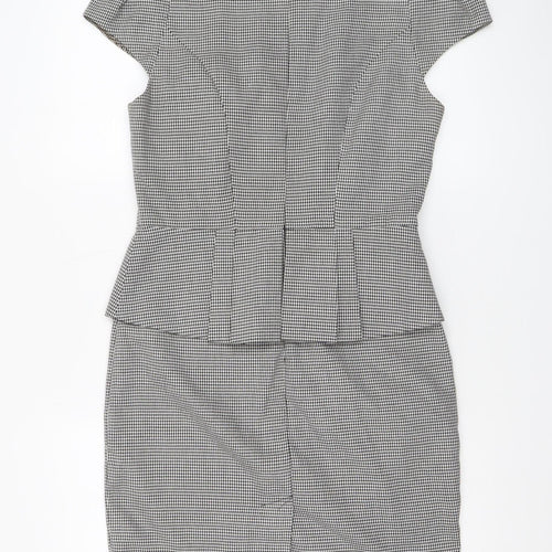 Miss Selfridge Women Black Houndstooth Peplum Dress UK12