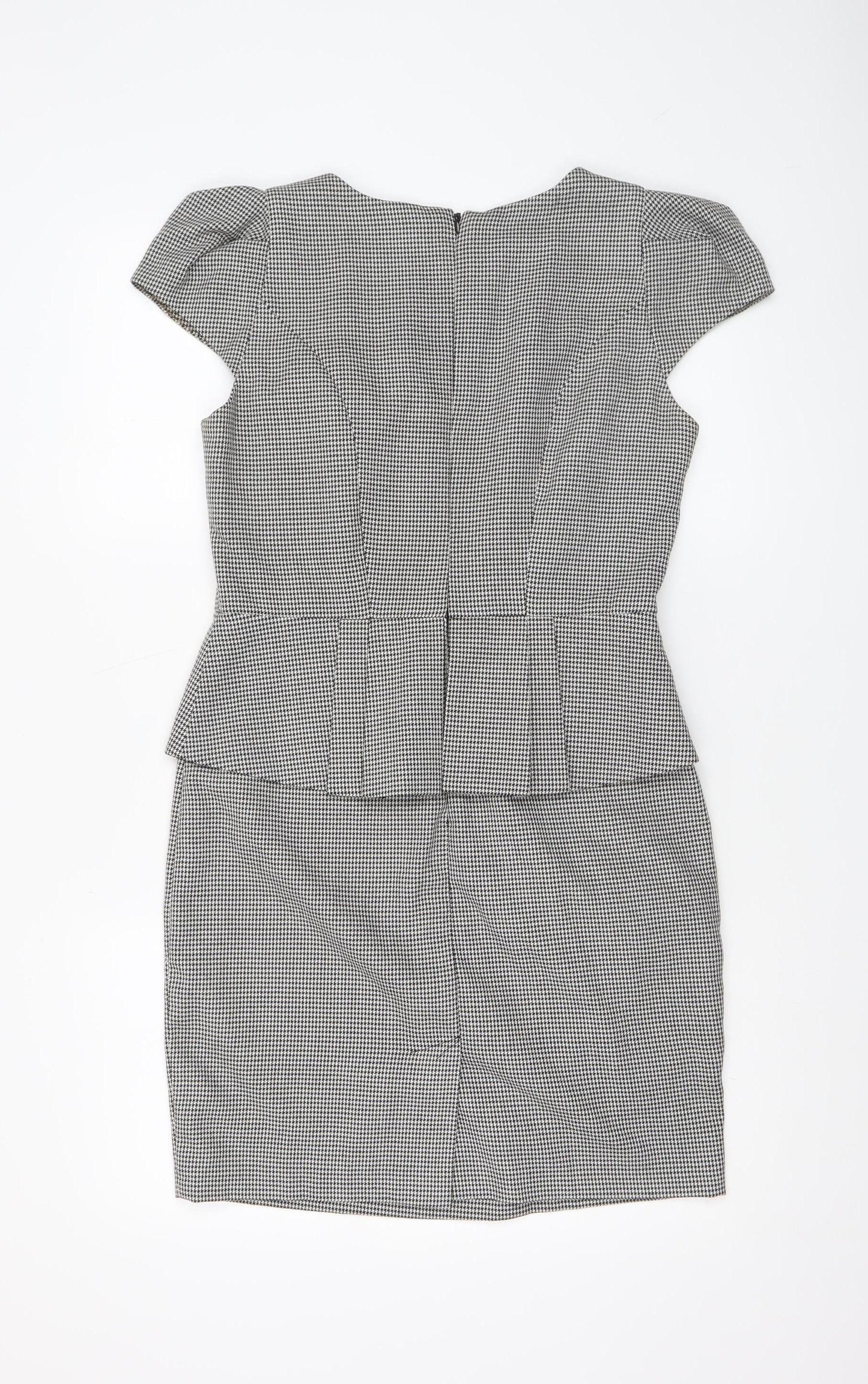 Miss Selfridge Women Black Houndstooth Peplum Dress UK12