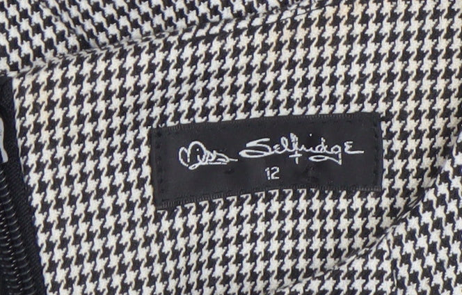 Miss Selfridge Women Black Houndstooth Peplum Dress UK12