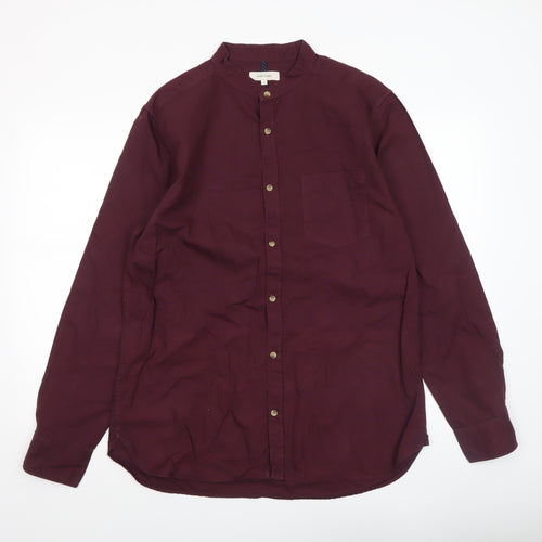 River Island Men’s Red Cotton Band Collar Long Sleeve Shirt Size L