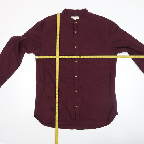 River Island Men’s Red Cotton Band Collar Long Sleeve Shirt Size L